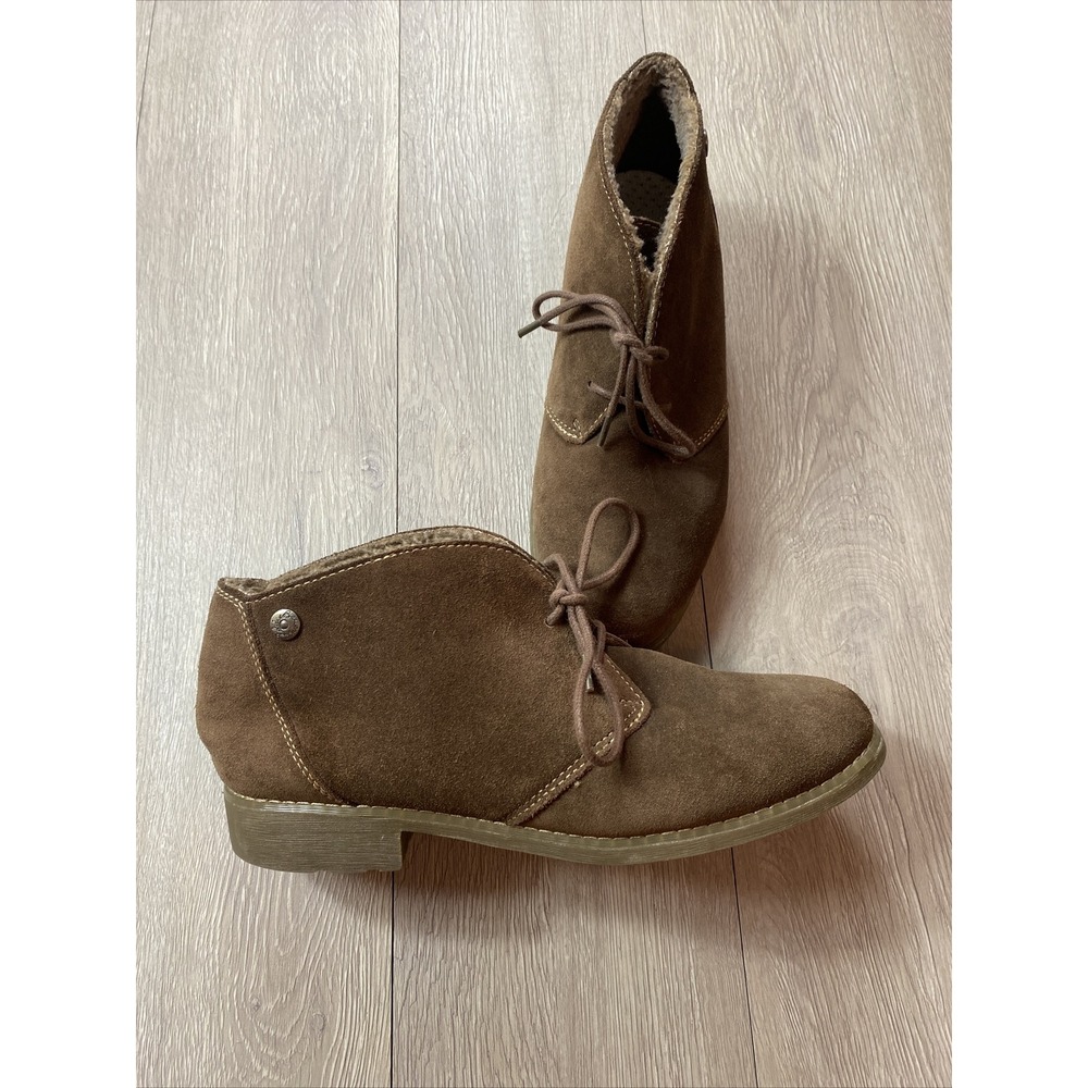 EDDIE BAUER Suede Leather Bootie Shoes Women's 8.5 Brown Fleece Lined Boots Fall